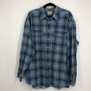 LL Bean Shirt Mens XL Blue Plaid Long Sleeve Button Down‎ Casual Patch Pockets